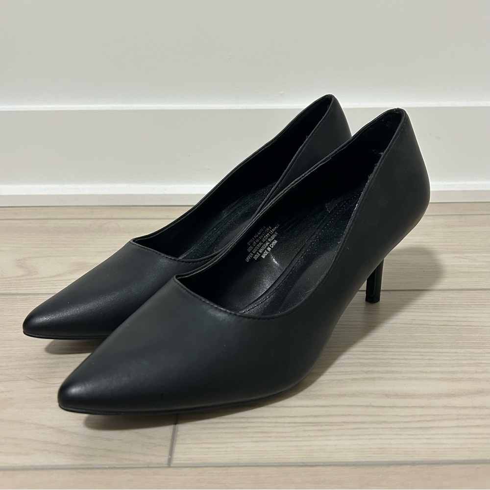 Black Faux Leather Pointy Kitten Heel Pumps - French Connection